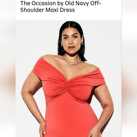 NWT Old Navy Vibrant Coral Off-Shoulder Maxi Dress - Picture 2 of 6